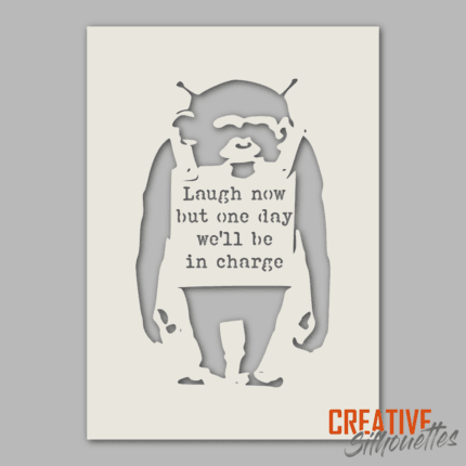 laugh now monkey banksy stencil