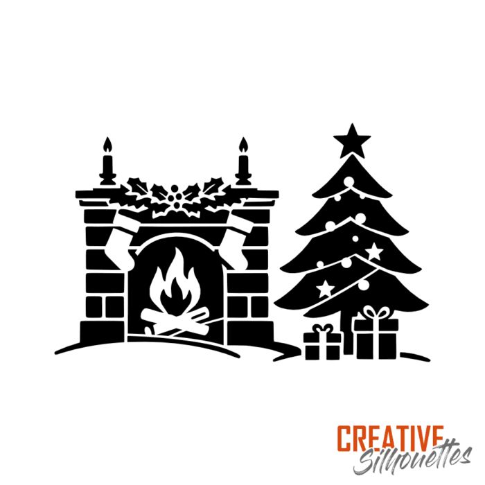 christmas fireplace stencil